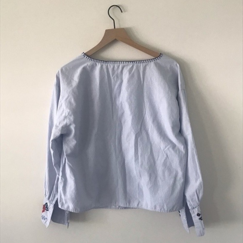 H&M Light Blue Blouse with Floral Embroidery - Size Small/Medium - Picture 3 of 7